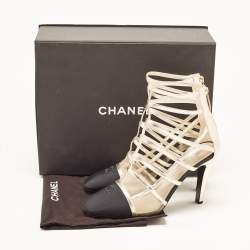 Chanel Gold/Black Leather and Canvas CC Cap Toe Cage Ankle Booties Size 41