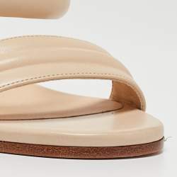 Chanel Beige Quilted Leather Charm Embellished Ankle Cuff Wedge Sandals Size 39