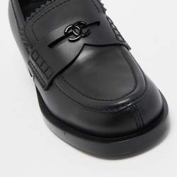Chanel Black Leather Slip On Loafers Size 38.5