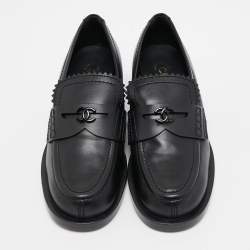 Chanel Black Leather Slip On Loafers Size 38.5