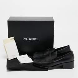 Chanel Black Leather Slip On Loafers Size 38.5