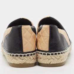 Pre Owned Chanel Beige/Black Quilted Leather CC Espadrille Size 41