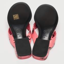 Pre Owned Chanel Pink/Black CC Print Leather Thong Sandals Size 36