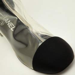 Chanel Transparent/Black PVC and Grosgrain Knee High Boots Size 38.5