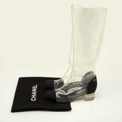 Chanel Transparent/Black PVC and Grosgrain Knee High Boots Size 38.5