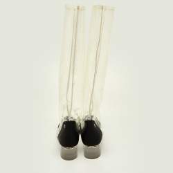 Chanel Transparent/Black PVC and Grosgrain Knee High Boots Size 38.5