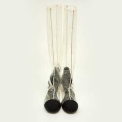 Chanel Transparent/Black PVC and Grosgrain Knee High Boots Size 38.5