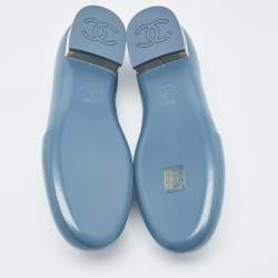 مملوكة مسبقًا Chanel Blue Leather CC Smoking Slippers Size 38