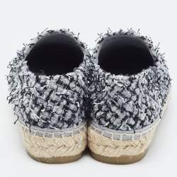 Chanel Grey Tweed and Leather Cap Toe CC Espadrille Flats Size 36