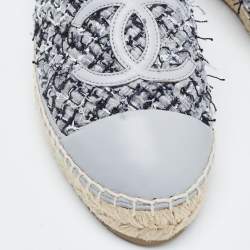Chanel Grey Tweed and Leather Cap Toe CC Espadrille Flats Size 36
