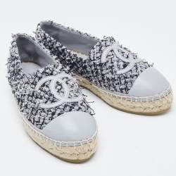 Chanel Grey Tweed and Leather Cap Toe CC Espadrille Flats Size 36