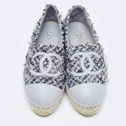 Chanel Grey Tweed and Leather Cap Toe CC Espadrille Flats Size 36