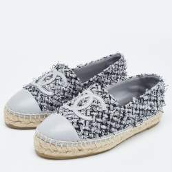 Chanel Grey Tweed and Leather Cap Toe CC Espadrille Flats Size 36