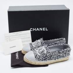 Chanel Grey Tweed and Leather Cap Toe CC Espadrille Flats Size 36