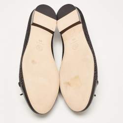 Pre Owned Chanel Black Metallic Suede and Patent Leather CC Cap Toe Bow Ballet Flats Size 42