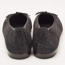 Pre Owned Chanel Black Metallic Suede and Patent Leather CC Cap Toe Bow Ballet Flats Size 42