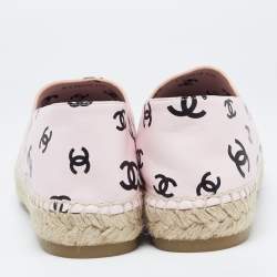 Chanel Pink/Black CC Print Leather Espadrille Flats Size 41