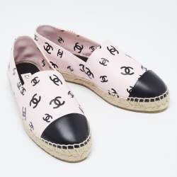 Chanel Pink/Black CC Print Leather Espadrille Flats Size 41