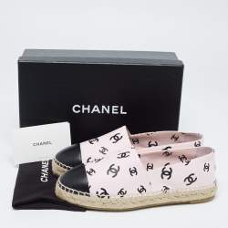 Chanel Pink/Black CC Print Leather Espadrille Flats Size 41