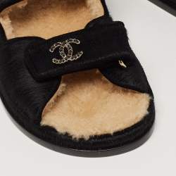 Pre Owned Chanel Black Calf Hair CC Dad Sandals Size 39
