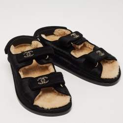 Pre Owned Chanel Black Calf Hair CC Dad Sandals Size 39