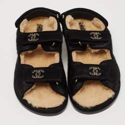 Pre Owned Chanel Black Calf Hair CC Dad Sandals Size 39
