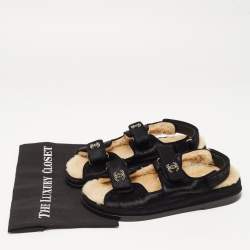 Pre Owned Chanel Black Calf Hair CC Dad Sandals Size 39