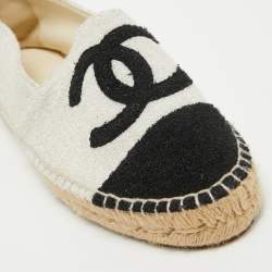 Chanel Grey/Black Wool CC Cap Toe Espadrille Flats Size 41
