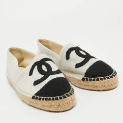 Chanel Grey/Black Wool CC Cap Toe Espadrille Flats Size 41