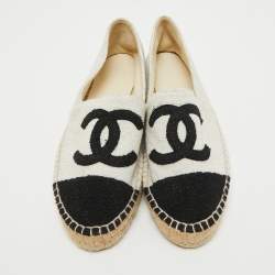 Chanel Grey/Black Wool CC Cap Toe Espadrille Flats Size 41