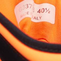 Pre Owned Chanel Neon Orange/White Neoprene and Leather CC High Top Sneakers Size 40.5