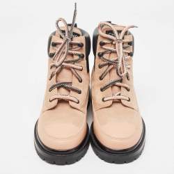 Chanel Pink/Black Leather and Suede Lace Up Ankle Boots Size 41