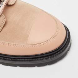 Chanel Pink/Black Leather and Suede Lace Up Ankle Boots Size 41