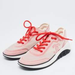 Pre Owned Chanel Pink/White Mesh CC Low Top Sneakers Size 40.5 