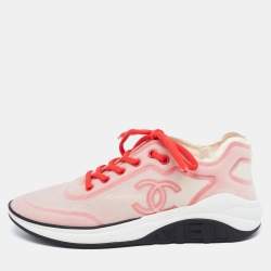 Pre Owned Chanel Pink/White Mesh CC Low Top Sneakers Size 40.5 