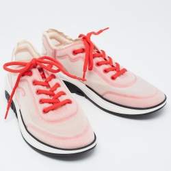 Pre Owned Chanel Pink/White Mesh CC Low Top Sneakers Size 40.5 