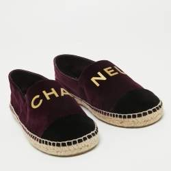 Pre Owned Chanel Burgundy/Black Velvet Logo Detail Cap Toe Espadrilles Size 39