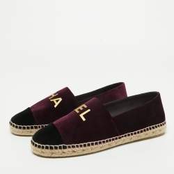 Pre Owned Chanel Burgundy/Black Velvet Logo Detail Cap Toe Espadrilles Size 39