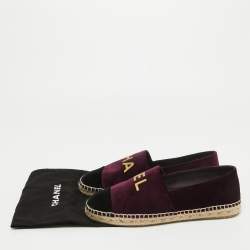 Pre Owned Chanel Burgundy/Black Velvet Logo Detail Cap Toe Espadrilles Size 39