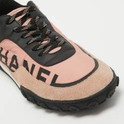 Chanel Multicolor Nylon And Suede Logo Low Top Sneakers Size 40.5