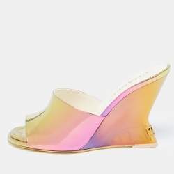 Chanel Multicolor Mirror Leather CC Wedge Open Toe Slide Sandals Size 38