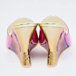 Chanel Multicolor Mirror Leather CC Wedge Open Toe Slide Sandals Size 38