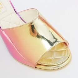 Chanel Multicolor Mirror Leather CC Wedge Open Toe Slide Sandals Size 38