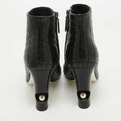 Chanel Black Quilted Leather and Patent Open Toe Ankle Booties Size 38.5