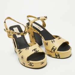 Chanel Yellow Leather CC Logo Ankle Strap Sandals Size 40