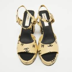 Chanel Yellow Leather CC Logo Ankle Strap Sandals Size 40