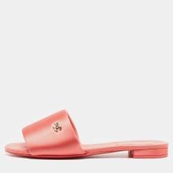 Chanel Pink Satin CC Flat Slides Size 40