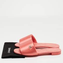 Chanel Pink Satin CC Flat Slides Size 40