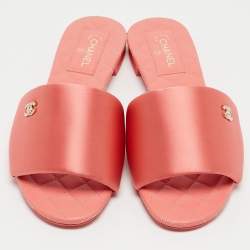 Chanel Pink Satin CC Flat Slides Size 40