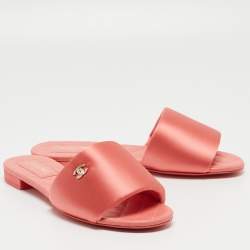Chanel Pink Satin CC Flat Slides Size 40